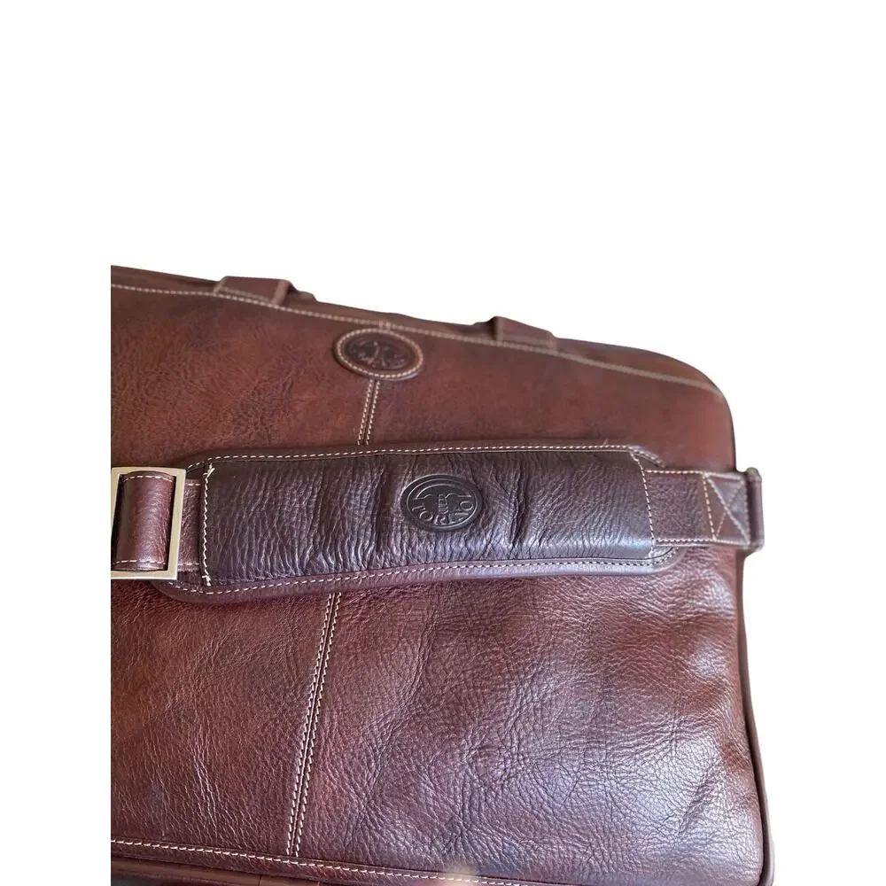 Torino Leather Portfolio Briefcase Brown Tumbled Leather Laptop Messenger Bag